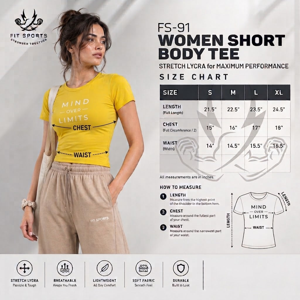 Women's Lycra Stretch Short-Body Fitted Performance Tee